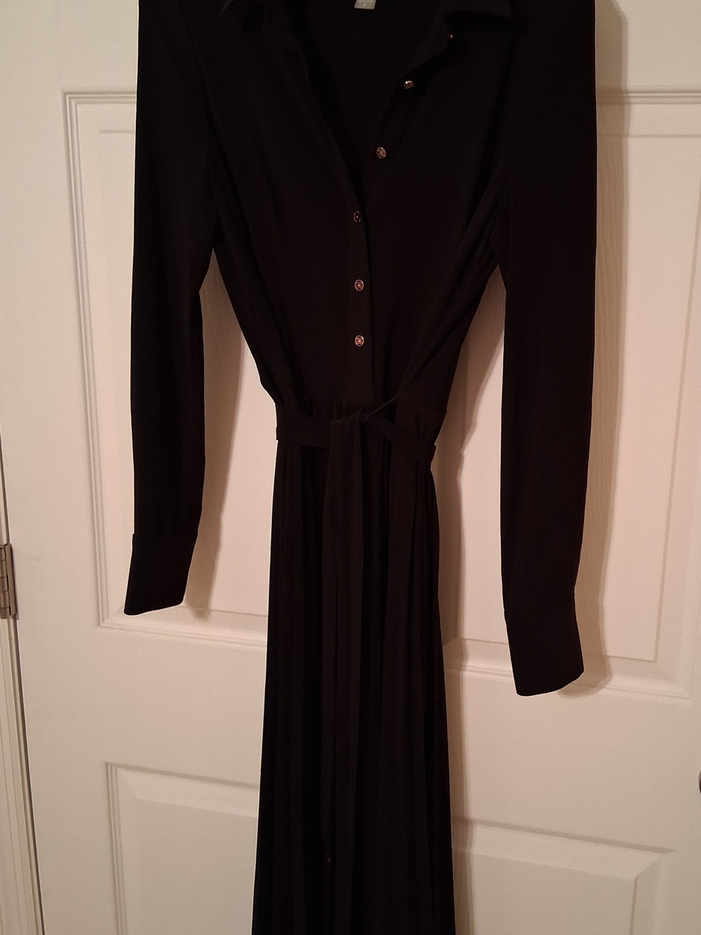 Tommy Hilfiger Black Long-Sleeve Shirt Dress with Tie Waist
